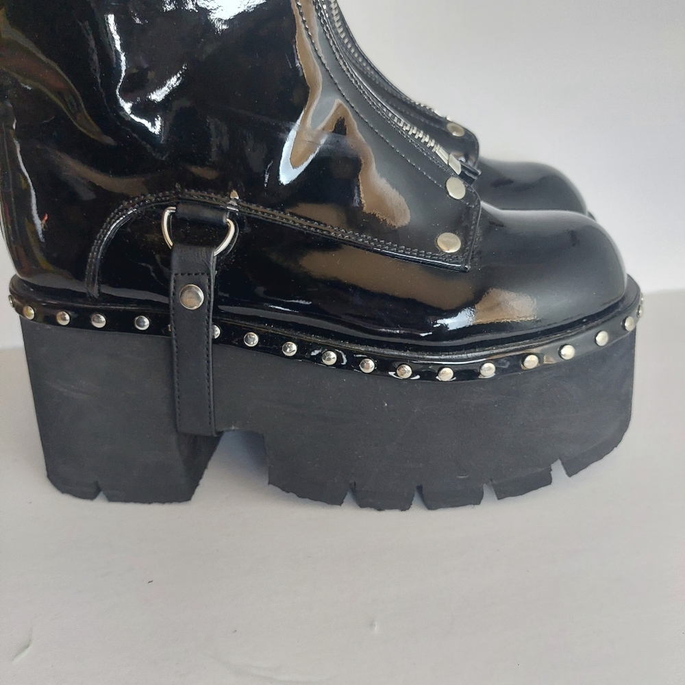 DEMONIA Women's ASH100/B 3" Chunky Heel Punk Black Platform Ankle Boot Size 11 - Picture 7 of 9